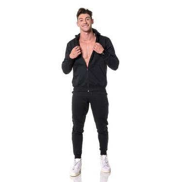 Imagem de Moletom Canguru Masculino Preto com Zíper - CHIELLA, GG, Preto, Mascul