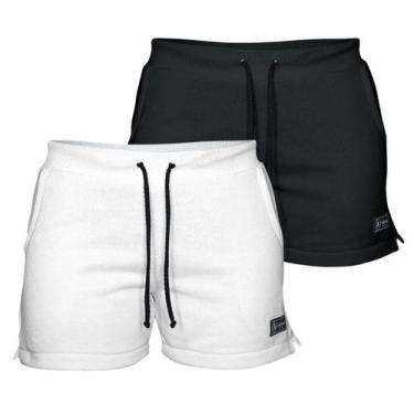 Imagem de Kit 2 Shorts Moletom Feminino Com 2 Bolsos Fenda Lateral Básico Casual