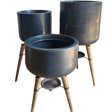 Imagem de Kit 3 Vasos Para Plantas e Decoração com Tripé de Madeira - Alpe & Ari