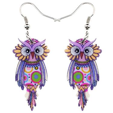Imagem de Brincos Sweet Dangle OWL de acrílico longo pássaro queda para meninas mulheres crianças ambos os lados padrão por Bonsny Jewelry Roxa