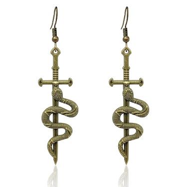 Imagem de RofYof Brincos punk retrô de espada com punhal, espada, gótica, cobra, brincos de faca, para mulheres, meninas, joias de presente, Zinco