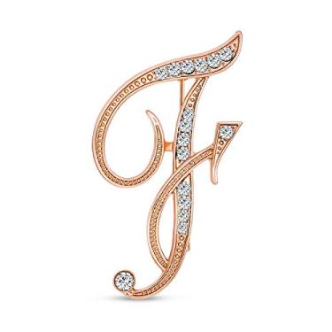 Imagem de Bling Jewelry Broche de lapela com letras de monograma ABC com cristal pavê e letras do alfabeto inicial, cachecol, broche de lapela para mulheres adolescentes, rosa, banhado a ouro amarelo e prata One Size