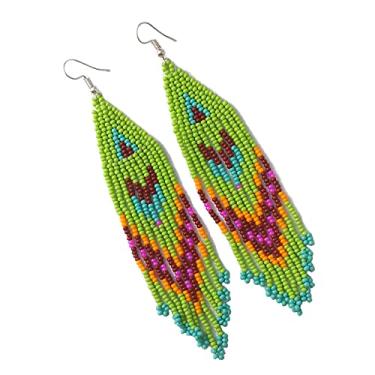 Imagem de Brincos longos com miçangas – Brincos de franja de contas de sementes nativas boho nativo feito à mão, boêmios, grandes, com contas de contas, para mulheres e meninas #03, Free size, c/z contas de semente de vidro 11/0, c/z contas de semente de vidro 11/0