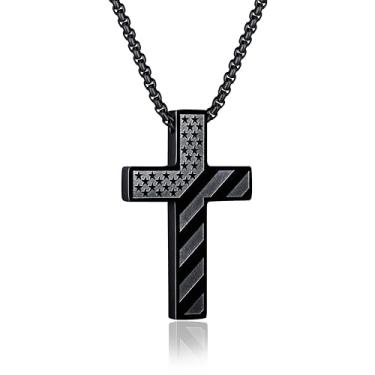 Imagem de ketryep Colar de cruz para homens com versículo da Bíblia, colar masculino de aço inoxidável, joia patriótica da bandeira americana, pingente de cruz religiosa cristã para homens, presentes de Natal,