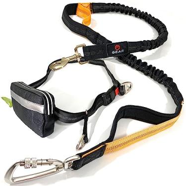 Imagem de Coleira para cães mãos livres com bolsa impermeável e mosquetão com trava – Cinto ajustável, ideal para corrida, caminhada e caminhada