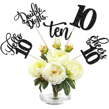 Imagem de 15 Pack 10th Birthday Centerpieces Sticks, Happy 10th Birthday Party Decorations, Hello Ten Double 10 Birthday Table Toppers for Cheers to 10th Years Birthday Anniversary Party Table Decorations Black
