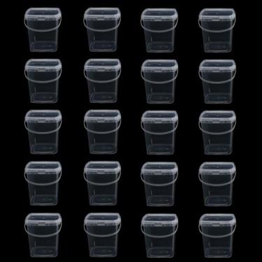 Imagem de Lobergel Pacote com 20 Recipientes Quadrados de 33 Onças para Slime com Tampas E Alças, Recipiente de Armazenamento de Plástico Transparente de 1000 Ml, Baldes de Rum para Coquetéis, Recipientes Reuti