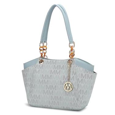 Imagem de MKF Collection Bolsa feminina – Bolsa de ombro com alça superior de couro PU, Cameron Azul claro, Large