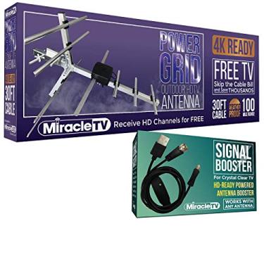 Imagem de MiracleLED antena HDTV estilo grade de alta potência para TV ao ar livre com alcance de 160 km 4K kit de TV gratuito pronto com amplificador de sinal/amplificador