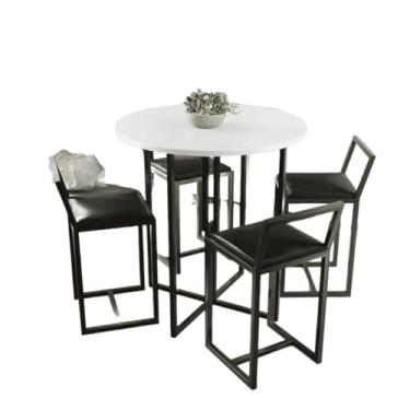 Imagem de Conjunto Mesa Redonda Branca 4 Cadeiras Pequena Estofado Industrial Black (PRETO)