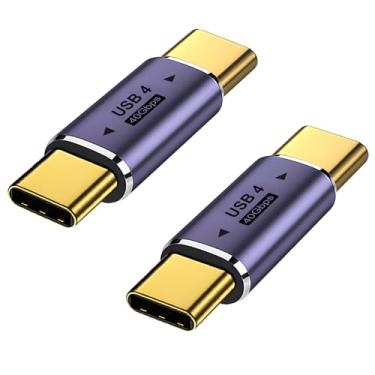 Imagem de AreMe Pacote com 2 adaptadores USB C macho para macho, extensor de acoplador USB tipo C suporta 100W, 40Gbps, 8K @60Hz para Thunderbolt 4/3, MacBook Pro/Air, laptop, telefones e mais dispositivos tipo
