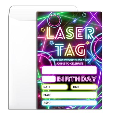 Imagem de Wybgno Laser Tag Convite de festa de aniversário 20 Glow Laser Tag Tema Festa Neon Convite de aniversário com envelopes para meninos meninas cartões de convite de festa -4×6 polegadas -B014