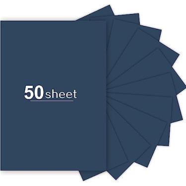 Imagem de 50 folhas de cartolina azul marinho 21,5 x 28 cm, 250 g/m²/41,7 kg Papel de cartolina azul para artes e criação de cartões, papel artesanal marrom pesado para convites, impressão estacionária, suprimentos de scrapbook