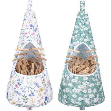 Imagem de Ribbonlic 2 peças de prendedor de roupa, organizador de pendurar 22 x 61 cm, à prova d'água, alargado, floral, pregador, prendedor de roupa, suporte de prendedor de roupa, com abertura extra grande e