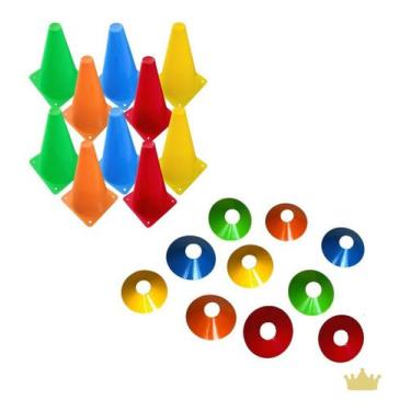 Imagem de Kit Treino Agilidade Funcional Cone Chinês + Cone Liso 23cm - Rei Do F