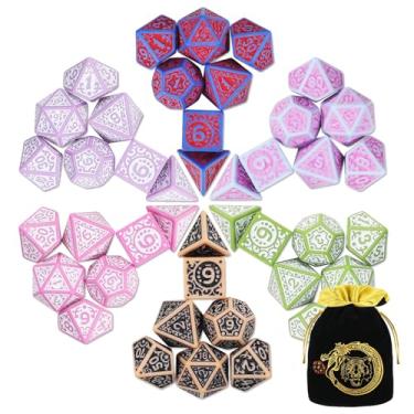 Imagem de CiaraQ DND Polyhedral Dice Set (42pcs) with A Gold Pattern Drawstring Bag for Dungeons and Dragons RPG MTG Table Games. 6 Sets Fantasy Role Playing Dice