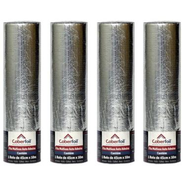 Imagem de Kit 4 Manta Asfáltica Adesiva Multiuso Metalizada 45cmx10m Auto Colante Vedação para Telhados Calhas Rufos Alta Resistência e Durabilidade Vazamentos Vedação Refletiva Aluminizada Rolo Fita