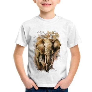 Imagem de Camiseta Infantil Elefante Watercolor - Foca na Moda, Branco, 4