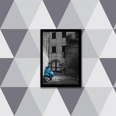 Imagem de Quadro Fotografia Lambreta Azul 45X34Cm Com Vidro Preta