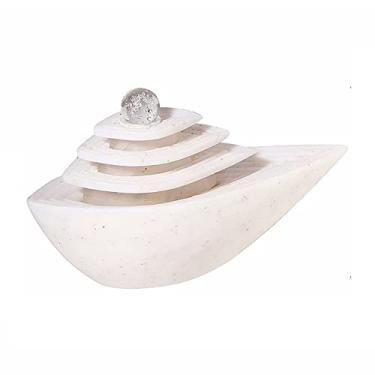 Imagem de Fonte de mesa para uso interno, fonte de água com luzes de LED, bola rolante, relaxamento, fonte de mesa, cascata, Feng Shui, cascata, decoração de casa, mesa central, tamanho pequeno, branco