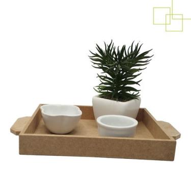 Imagem de Bandeja Retangular em MDF 6mm Reta Alça Externa Servir Festa Mesa Café