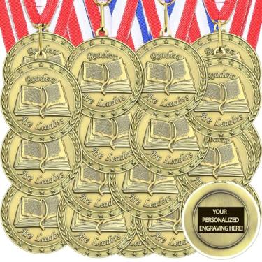 Imagem de Equsion 36 peças de medalhas de ouro de 5 cm a granel com fitas de pescoço Honor Roll Readers are Leaders Science Fair Bible Cross Winner Prize Gift for Students Graduation Competitions (Reading)