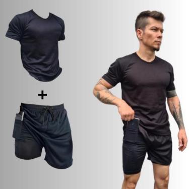 Imagem de Conjunto Academia Short 2 Em 1  Camiseta Dry Fit Masculino - Sem Marca