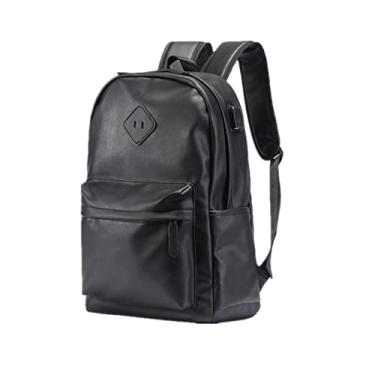 Imagem de Mochilas masculinas da moda mochila de couro preto para laptop mochila masculina mochila de grande capacidade