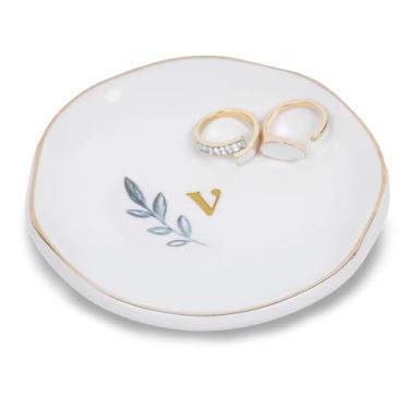 Imagem de Prato de anel de cerâmica personalizado, bandeja inicial de joias para anéis, brincos, colares e pulseiras, presente para noivados, aniversários, feriados, mãe, irmã, dama de honra, noiva, placa de