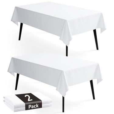 Imagem de GFCC Pacote com 2 toalhas de mesa brancas – Toalha de mesa retangular de poliéster branco 132 x 182 cm, capa de toalha de mesa resistente a rugas e cetim para decoração de mesa de jantar de festa de