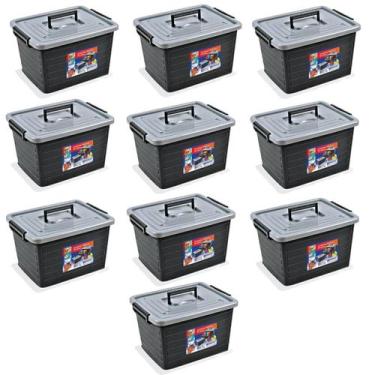 Imagem de Kit 10 Caixas Organizadoras 35 Litros PRETA 25166 Arqplast