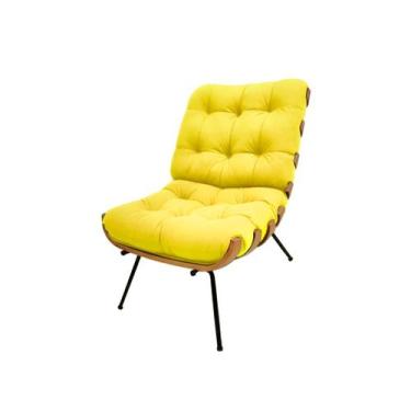 Imagem de Poltrona Costela Decorativa Sala Varanda Luxo Suede Amarelo - Maitê Mo