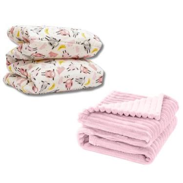Imagem de Cobertor Kit 2pçs Bebê Wave Berço Rosa e Edredom Ovelinha - Neném Na N