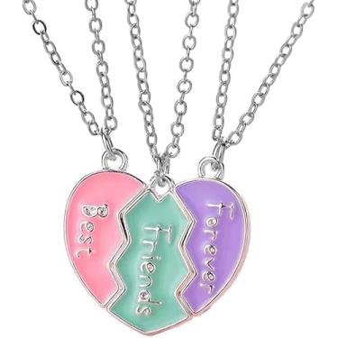 Imagem de Vurotry Colar Bff para 3 colares com pingente de costura de coração, colar combinando amizade de 3 vias, pingente de costura dourada e prata, acessórios modernos para joias da amizade, adjustable,