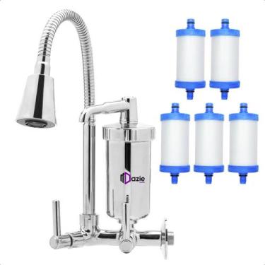 Imagem de Torneira de Cozinha com Filtro Gourmet Parede Bica Flexível Móvel Cone