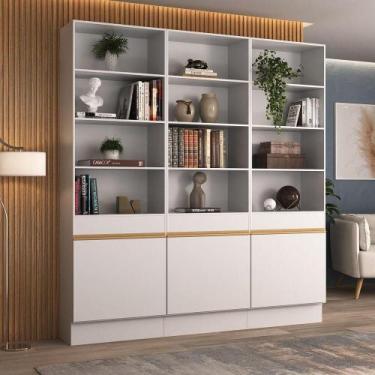 Imagem de Armário/Estante Escritório 3 Portas Multimóveis MP7001, Branco/Dourado