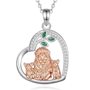 Imagem de Vito Colar feminino de prata esterlina 925 e mãe de leão. Colar de coração de mãe animal presente de dia das mães para mãe, esposa, corrente de aço inoxidável de 50,8 cm, Prata esterlina, Esmeralda