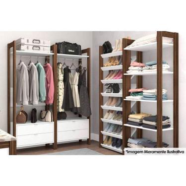 Imagem de Closet De Quarto Az1011 Armário Alto c/ 1 Prateleira E 2 Gavetas Preto/nogal - Tecno Mobili