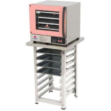 Imagem de Kit - Forno Turbo Elétrico Fast Oven PRP-004 Plus 220V Rosa + Bancada MES-004 + 4 Assadeiras - Progás
