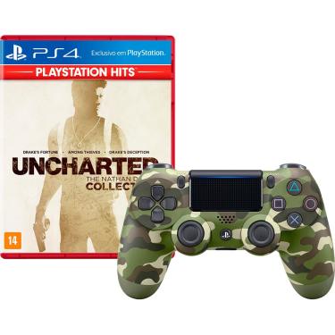 Imagem de Controle Dualshock 4 Green Camouflage + Game Uncharted The Nathan Drake Collection Hits - PS4