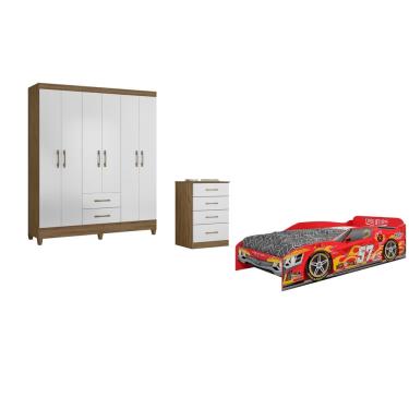 Imagem de Jogo De Quarto Solteiro Com Guarda-roupas Cama Personalizada Carro e Cômoda - Móveis Leartam
