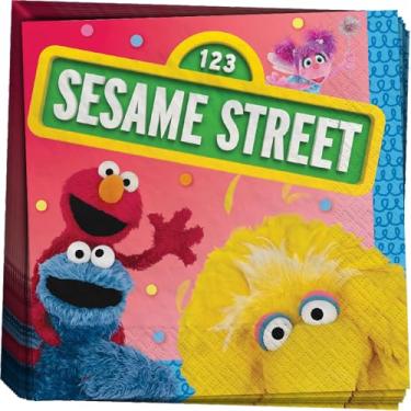 Imagem de Guardanapos multicoloridos para bebidas da Vila Sésamo (12,7 cm x 12,7 cm) Pacote com 16 - Design adorável e vibrante, guardanapos de papel macios e absorventes - Ideal para festas e eventos temáticos