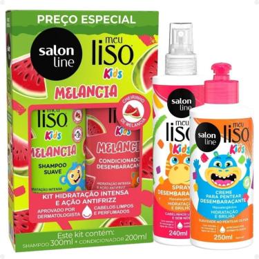 Imagem de Kit Salon Line Meu Liso Kids: Shampoo 300ml e Condicionador 200ml Melancia + Creme para Pentear 250ml e Spray Desembaraçante 240ml