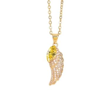 Imagem de lagava Colar de asas de anjo: joia feminina com pingente de asa banhada a ouro 18 quilates, presentes para o Natal, Small, Latão, Zircônia cúbica