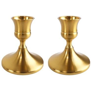 Imagem de Conjunto de 2 castiçais dourados de latão vintage, castiçais de metal, decoração artesanal elegante para casamentos, jantar e meditação, centro de mesa de mesa, festa, decoração de Natal ou decoração