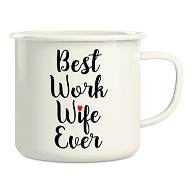 Imagem de Retreez Caneca de café Best Work Wife Ever 473 g esmaltada de aço inoxidável para acampamento e fogueira - Humor engraçado, sarcasmo, presentes de aniversário inspiradores para esposa, namorada