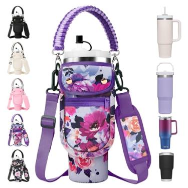 Imagem de AceTreker Bolsa Com Bolso Para Celular Copo Stanley De 30/40 Oz Alça - Capa Térmica Caneca Café E Acessórios Ombro Removível Tampa Palha Rosa Roxa