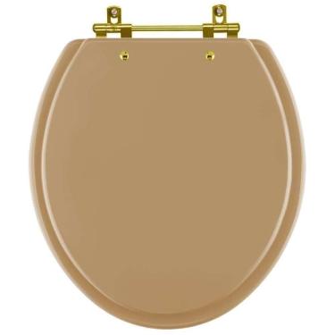 Imagem de Assento Sanitário Convencional Oval Bege Castor Para Vaso Deca Com Ferragem Dourada