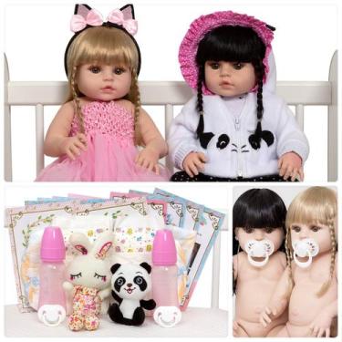 Imagem de Bebe Reborn Gêmeas 100% Silicone Panda Coelha Acessórios - Cegonha Reb