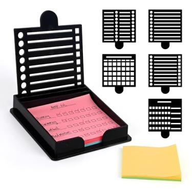 Imagem de JANLOVE Porta-notas adesivas Post It, organizador de bloco de notas, dispensador de estêncil com cinco modelos para sala e mesa de escritório